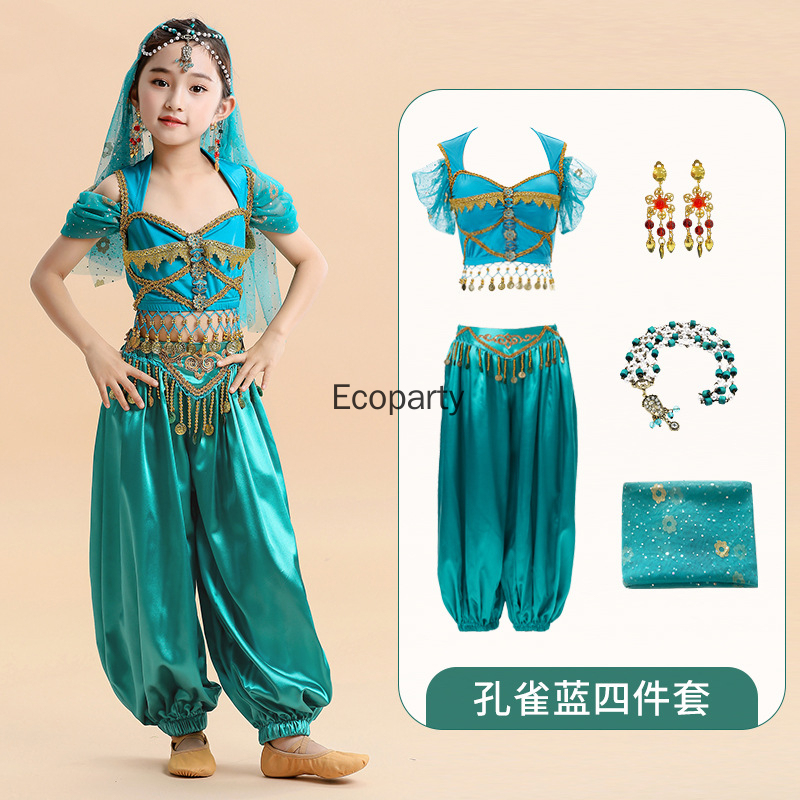 Anime Cosplay India - ชุดเต้นระบำหน้าท้องสไตล์อินเดียตะวันออก ชุดส่าหรีสำหรับเด็กผู้หญิง แฟชั่นการแสดงบนเวที ชุด 5 ชิ้น