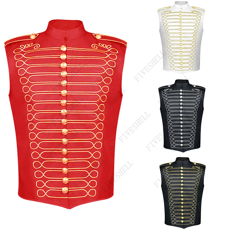 Anime Cosplay Romance - ผู้ใหญ่คอสเพลย์ Rock Band เสื้อกั๊กสีแดงเสื้อ Punk ทหารกลองแขนกุด