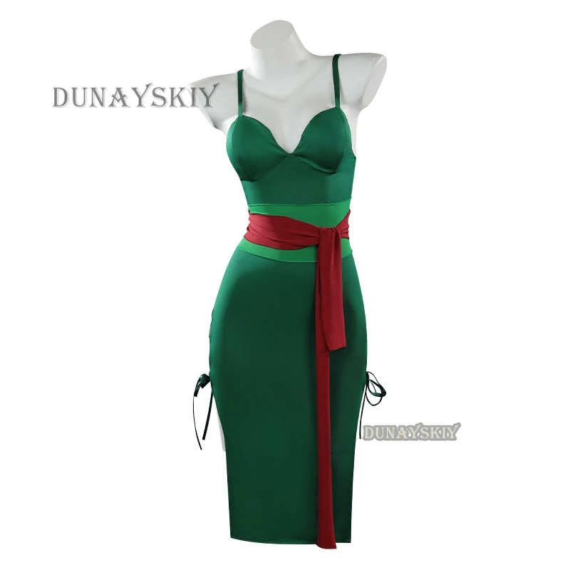 Anime Zoro Cosplay Female - ชุดคอสเพลย์อนิเมะโรโรโนอา โซโล ชุดปลอมตัวจากประเทศวาโนะคุนิ สำหรับผู้หญิงผู้ใหญ่ ชุดเดรสสีเขียว ชุดเซ็กซี่สำหรับฮาโลวีน