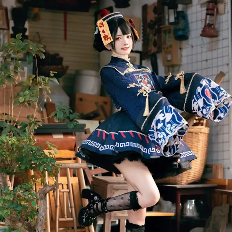 Anime Cosplay Lolita - Lolita สไตล์จีนหวานชุดน่ารักอะนิเมะสาวผีดิบคอสเพลย์การ์ตูนจีนแวมไพร์เสื้อผ้าผู้หญิงฮาโลวีน Party Prom ชุด