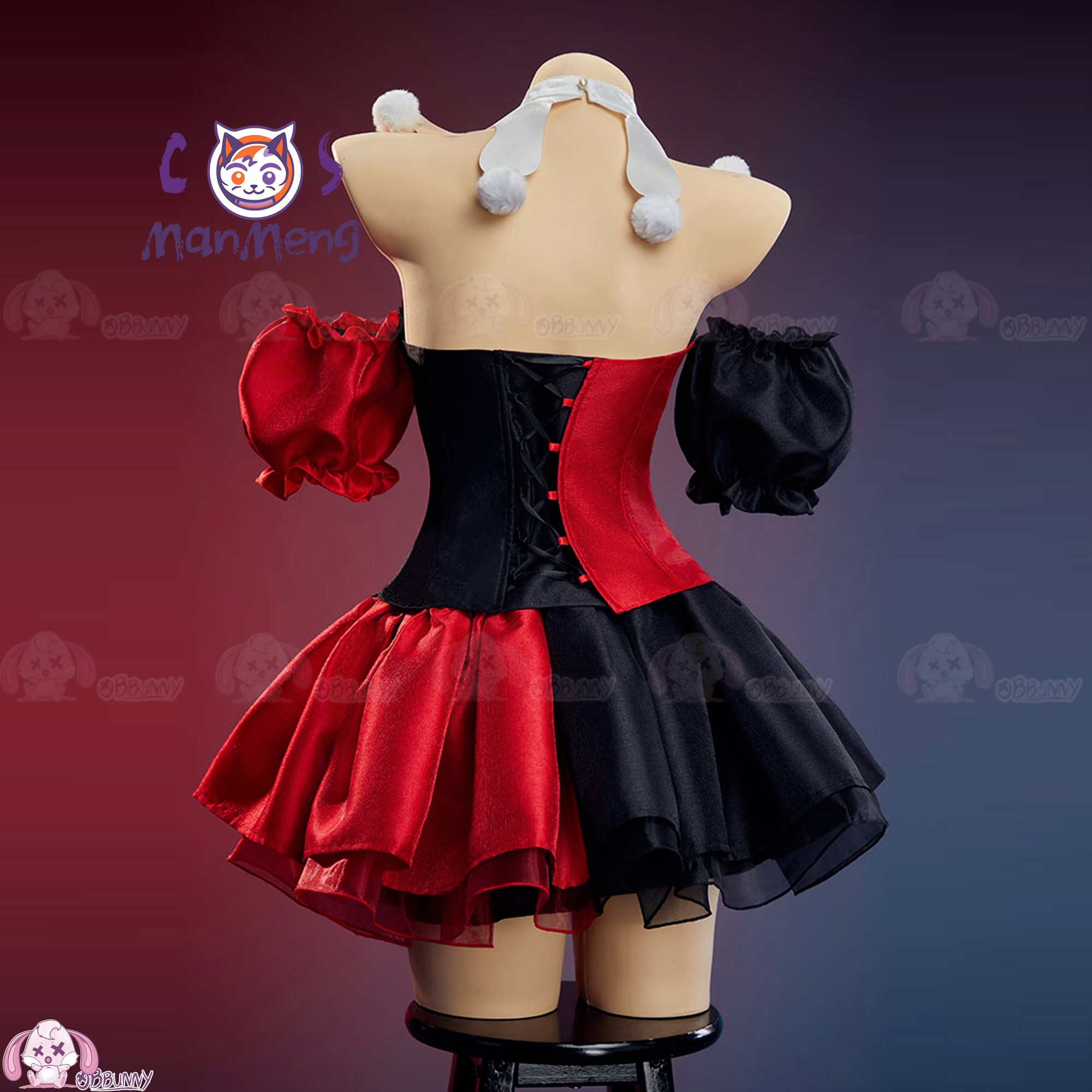 Anime Cosplay Lolita - กระโปรงเอวสูงสไตล์โกธิคโลลิต้าลายตัวตลก สีแดงดำ สำหรับงานปาร์ตี้ฮาโลวีน คอสเพลย์ตัวตลกโจ๊กเกอร์