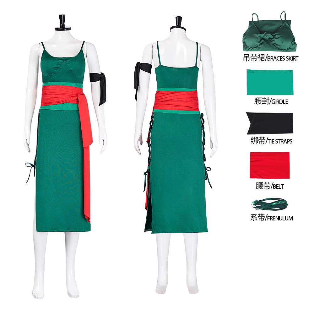Anime Zoro Cosplay Female - ชุดคอสเพลย์โรโรโนอา โซโล ตัวละครอนิเมะหญิงสำหรับผู้ใหญ่ ชุดเดรสสีเขียว