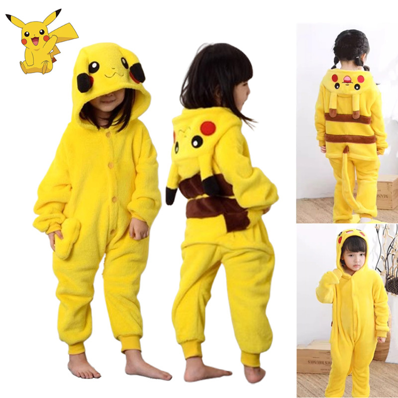 Anime Cosplay Pokemon - Pokemon Pikachu WARM Flannel Homewear เด็กฤดูใบไม้ร่วงฤดูหนาว