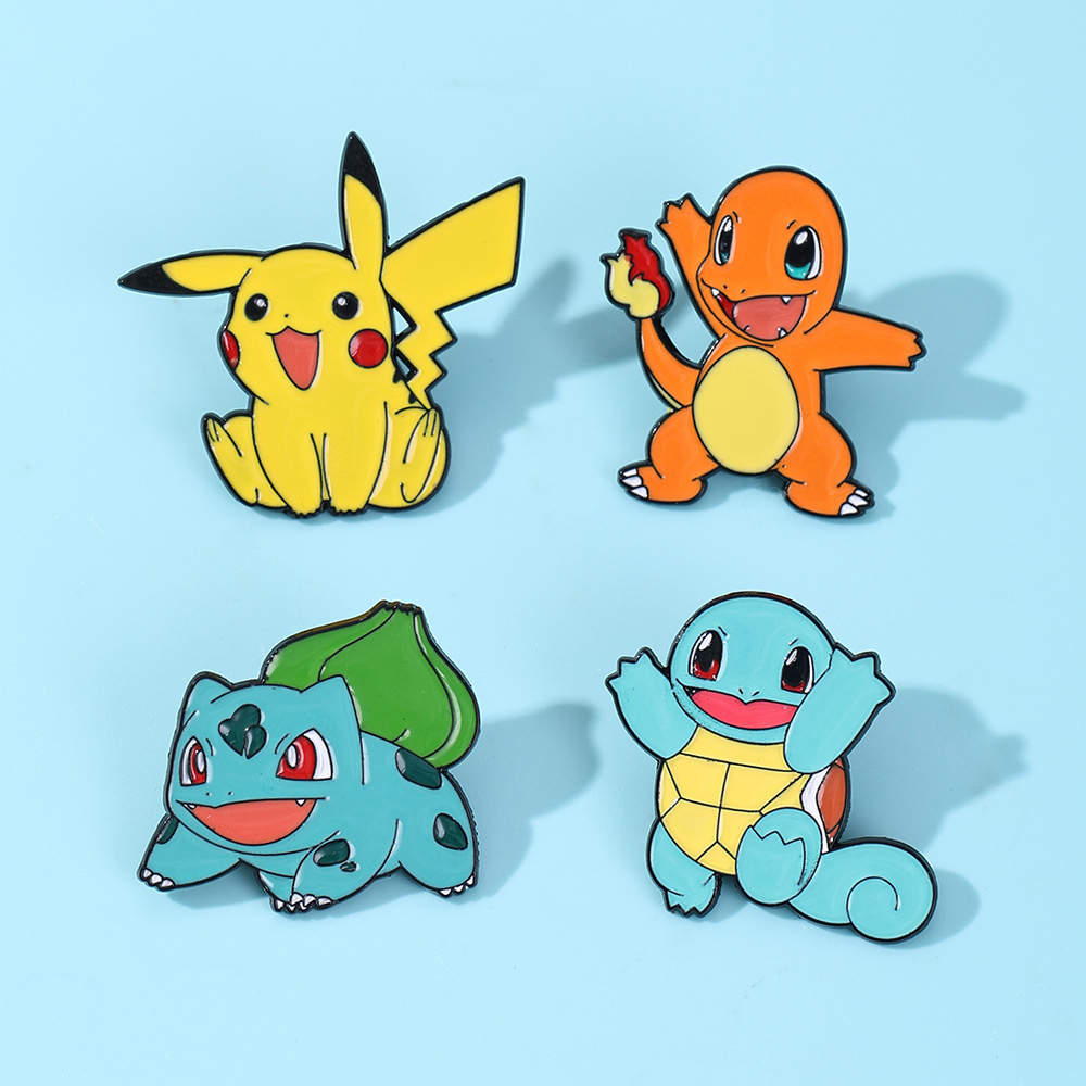 Anime Cosplay Pokemon - ชุดเข็มกลัดเคลือบลายโปเกมอน 4 ชิ้น, เข็มกลัดน่ารักลายพิกะจู ชาร์แมนเดอร์ บัลบัสซอร์