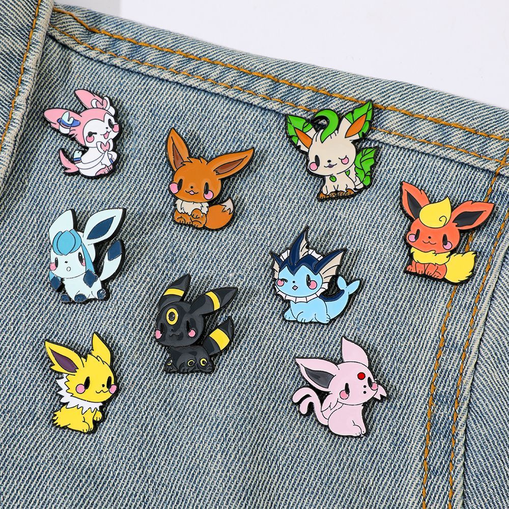 Anime Cosplay Pokemon - เข็มกลัดโปเกมอนอีวุยสุดน่ารัก งานเคลือบโลหะ ลายการ์ตูน แบบ Kawaii Eeveelution