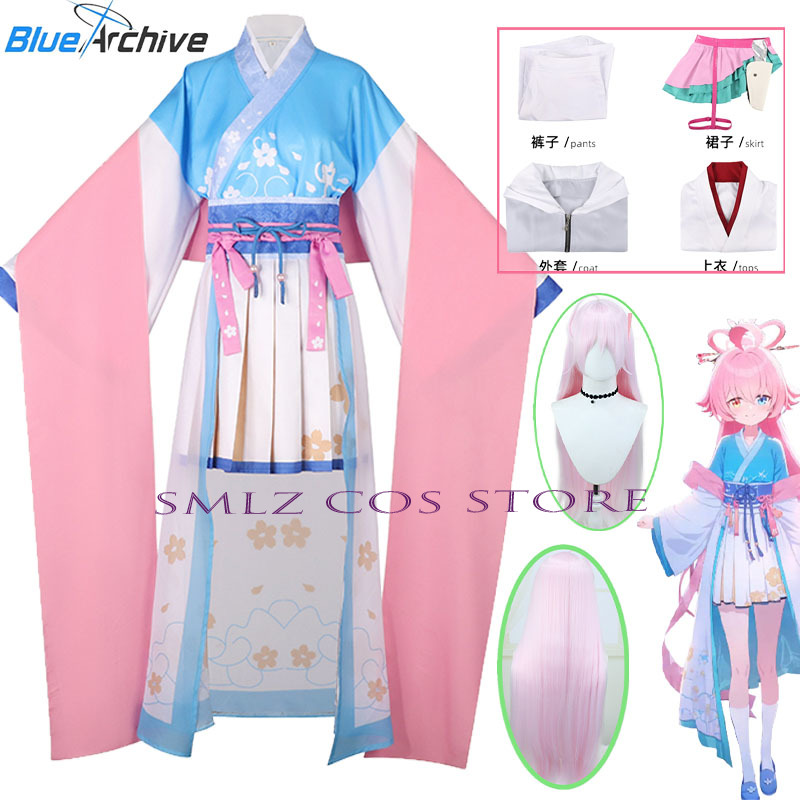 Anime Cosplay Dress For Women - เกมบลูอาร์ไคฟ ทาคานาชิ โฮชิโนะคอสเพลย์เครื่องแต่งกายผู้หญิงสีชมพูสีฟ้าชุดฮันฟูวิกผมชุดปาร์ตี้ฮาโลวีนชุดสำหรับสตรี